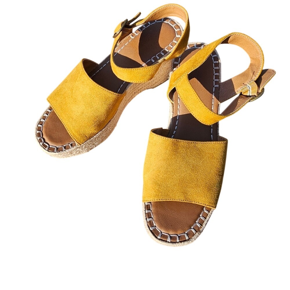 Universal Thread Mustard Yellow Suede Espadrille Wedge Sandals